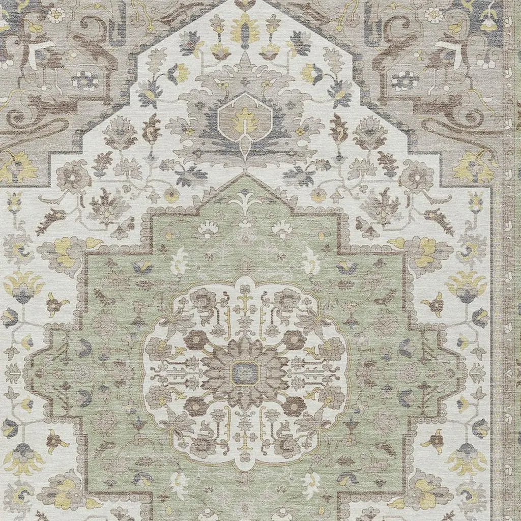 5' X 8' Green And Orange Oriental Washable Indoor Outdoor Area Rug Homeroots Outdoor