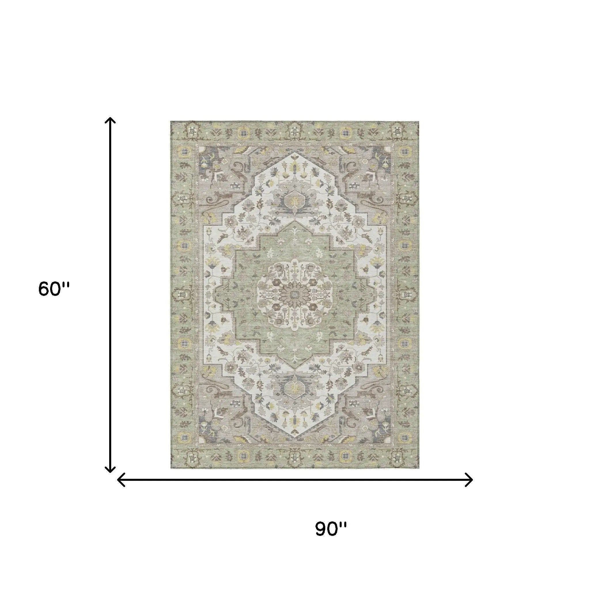 5' X 8' Green And Orange Oriental Washable Indoor Outdoor Area Rug Homeroots Outdoor
