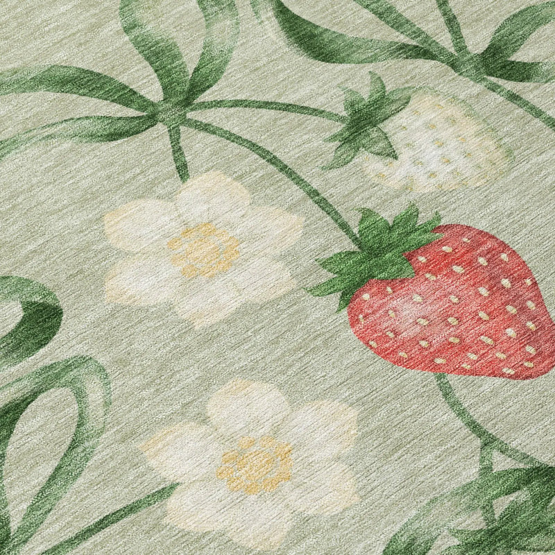 5' X 8' Green And Red Floral Washable Indoor Outdoor Area Rug Homeroots Outdoor