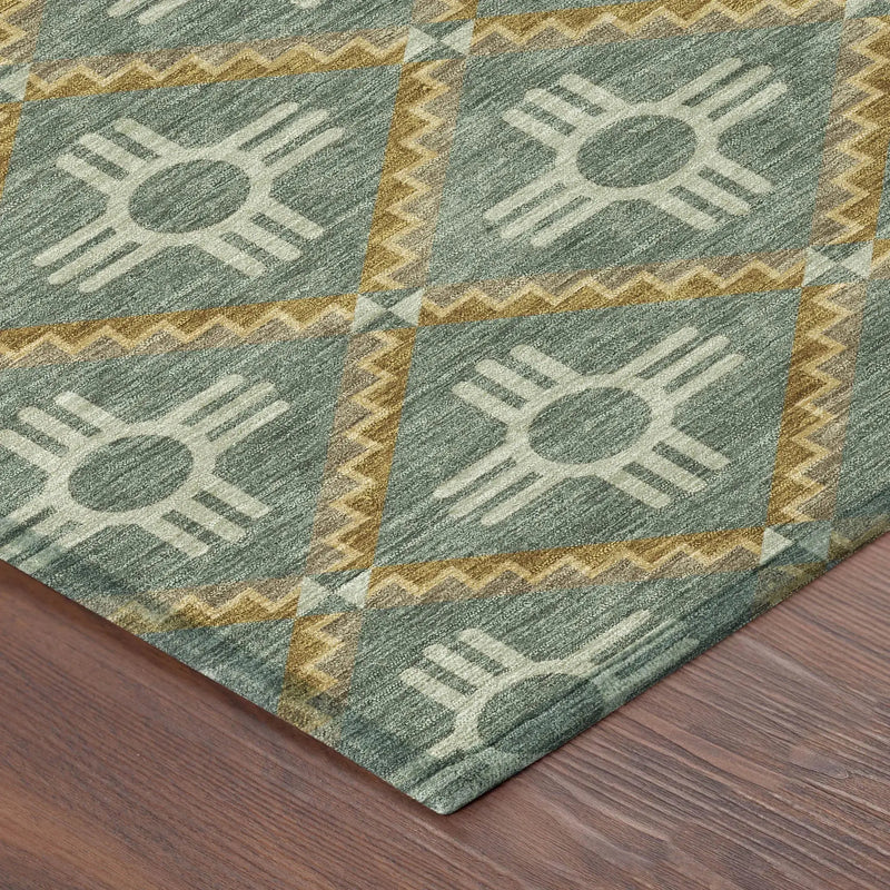 5' X 8' Green And Red Geometric Washable Indoor Outdoor Area Rug Homeroots Outdoor