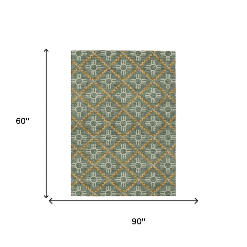 5' X 8' Green And Red Geometric Washable Indoor Outdoor Area Rug Homeroots Outdoor