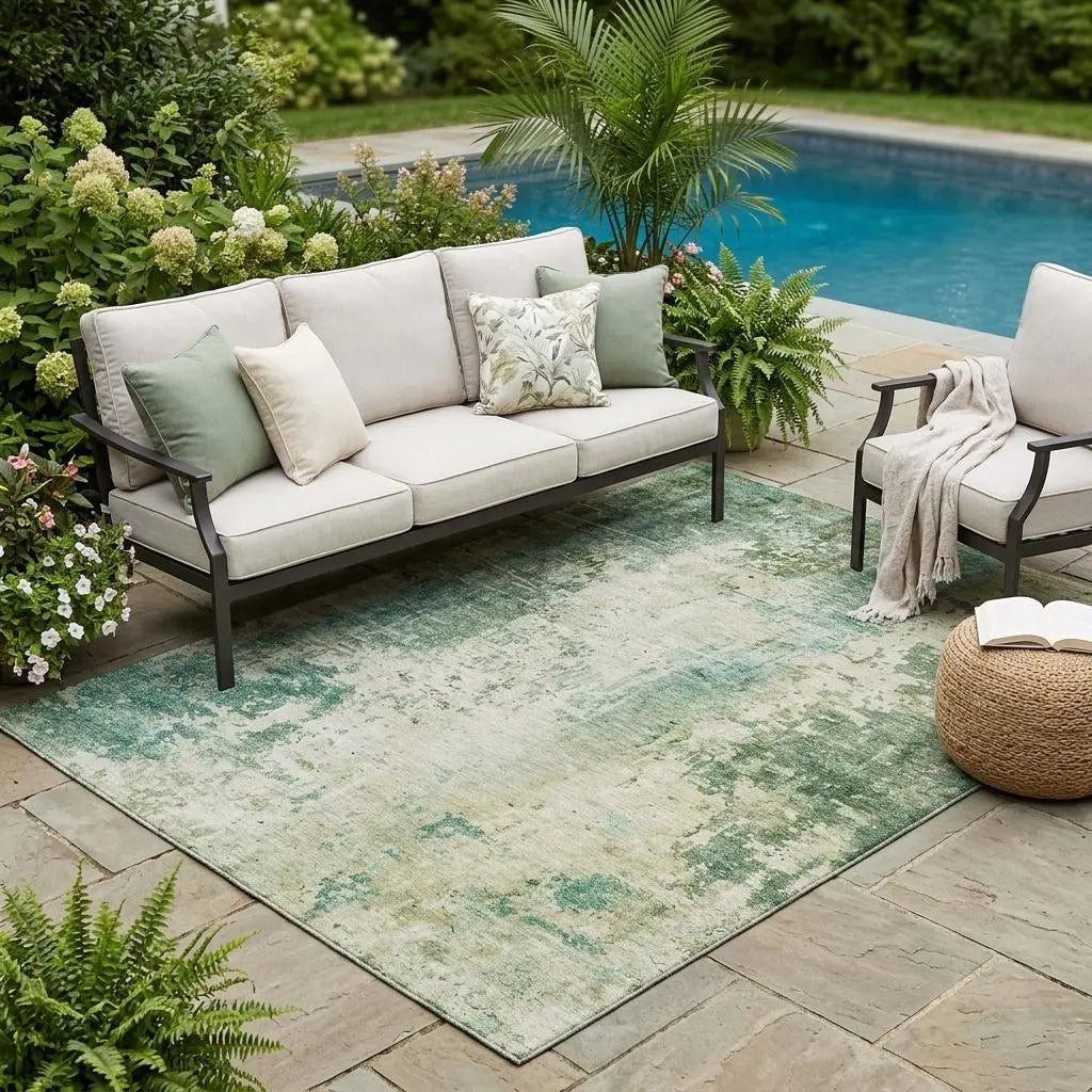 5' X 8' Green And Sage Abstract Washable Indoor Outdoor Area Rug Homeroots Outdoor