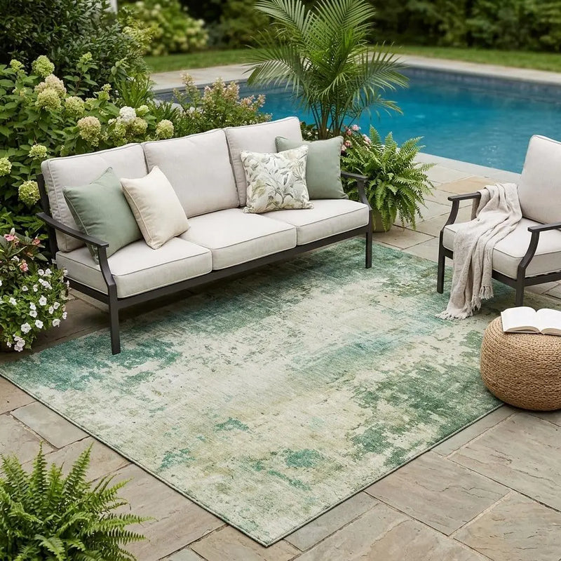 5' X 8' Green And Sage Abstract Washable Indoor Outdoor Area Rug Homeroots Outdoor