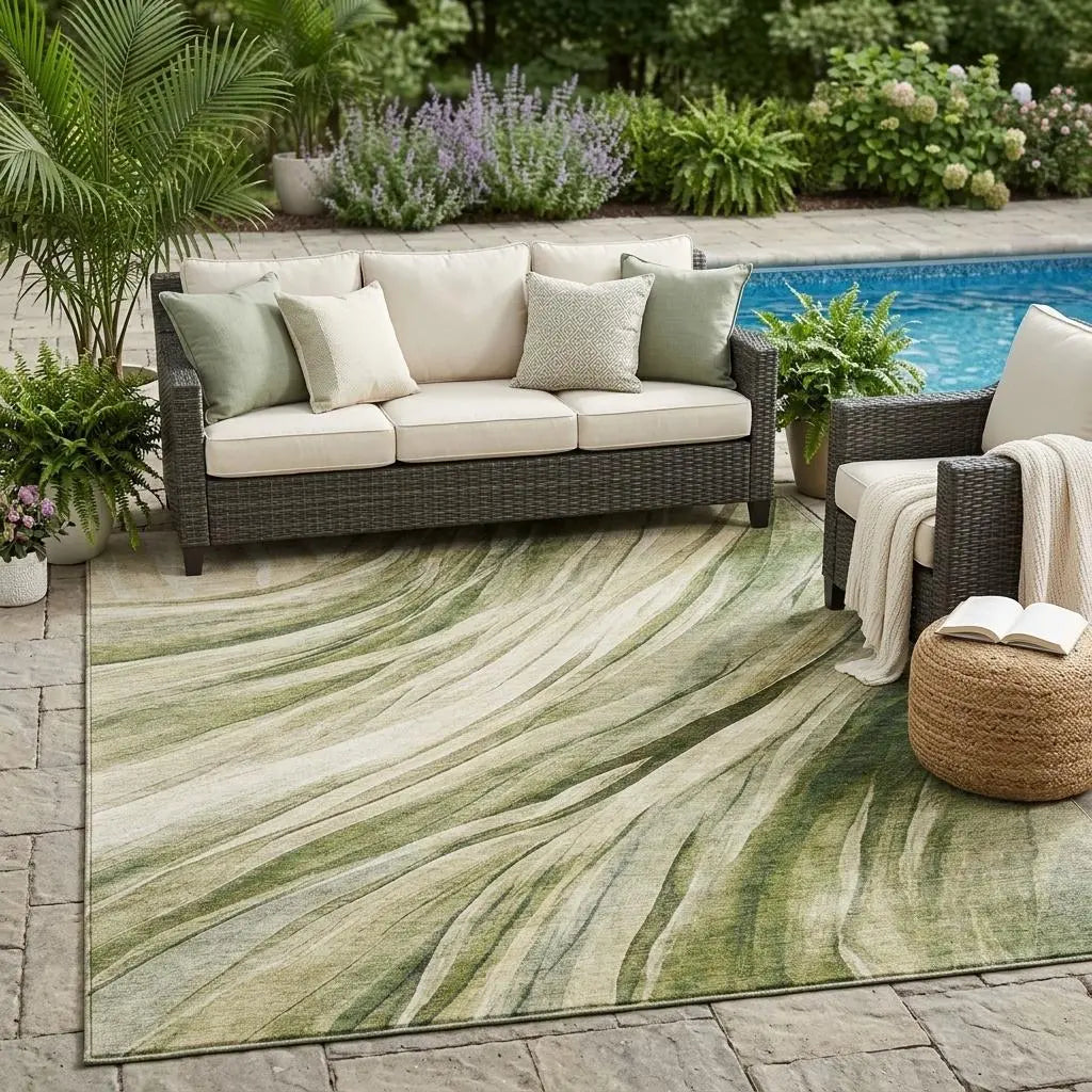 5' X 8' Green And Sage Abstract Washable Indoor Outdoor Area Rug Homeroots Outdoor