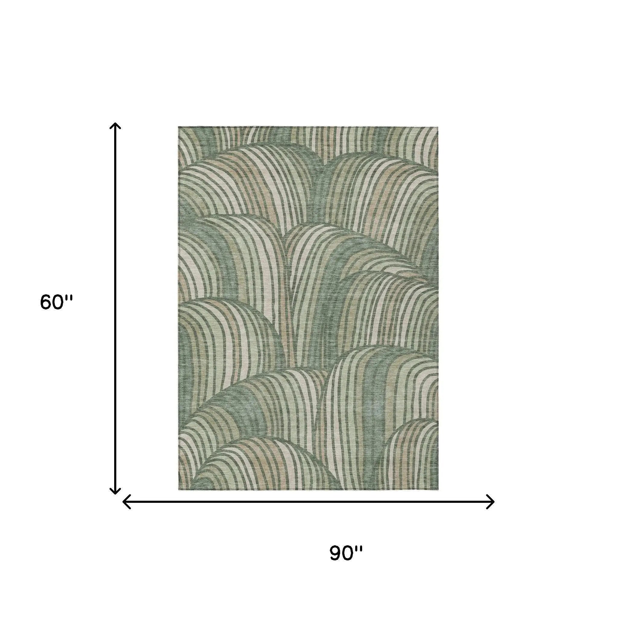 5' X 8' Green And Sage Abstract Washable Indoor Outdoor Area Rug Homeroots Outdoor