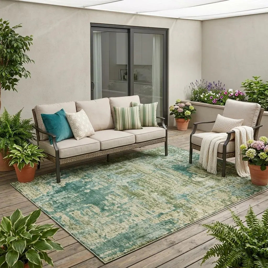 5' X 8' Green And Sage Abstract Washable Indoor Outdoor Area Rug Homeroots Outdoor