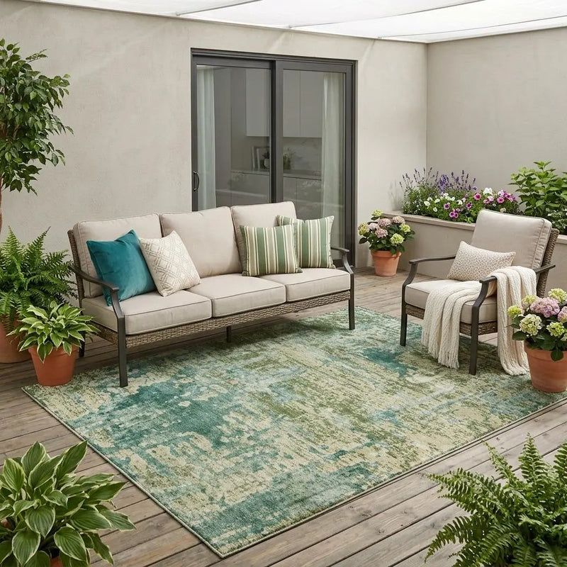 5' X 8' Green And Sage Abstract Washable Indoor Outdoor Area Rug Homeroots Outdoor