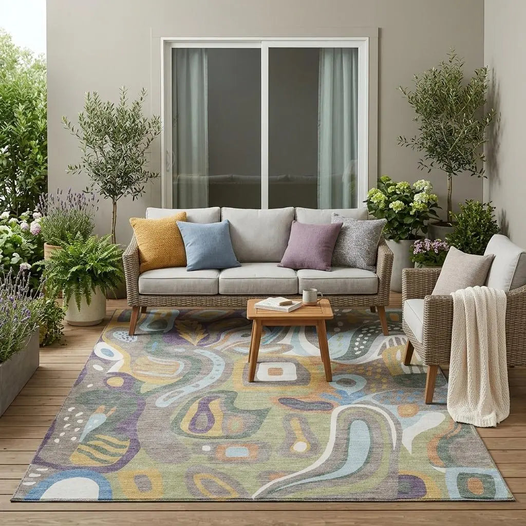 5' X 8' Green And Sage Abstract Washable Indoor Outdoor Area Rug Homeroots Outdoor