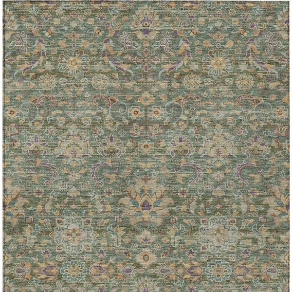 5' X 8' Green And Sage Floral Medallion Washable Indoor Outdoor Area Rug Homeroots Outdoor