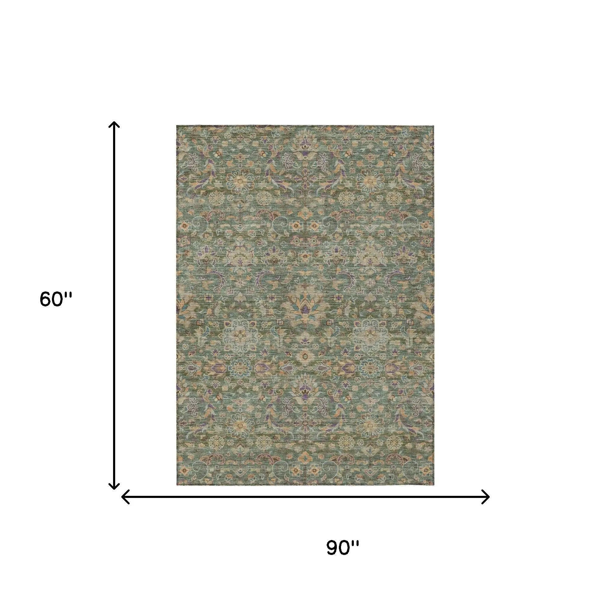 5' X 8' Green And Sage Floral Medallion Washable Indoor Outdoor Area Rug Homeroots Outdoor