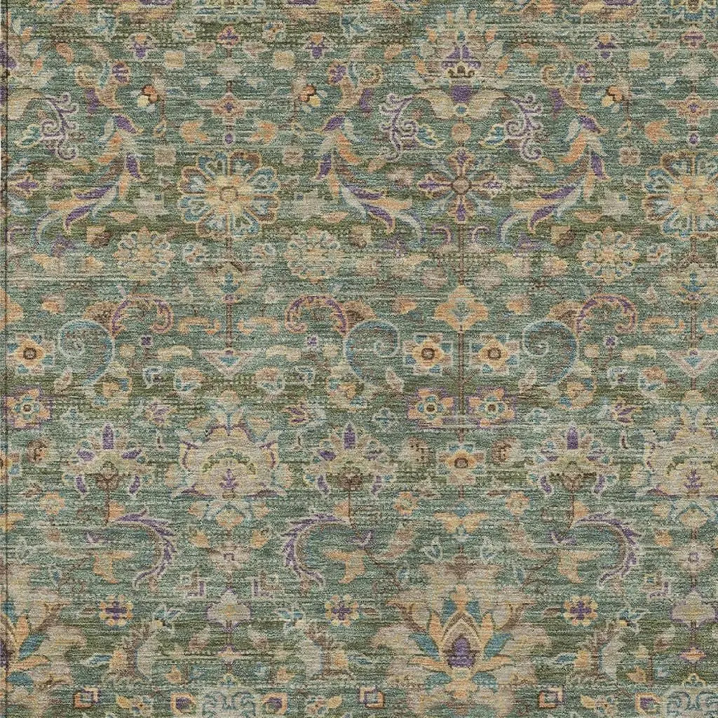 5' X 8' Green And Sage Floral Medallion Washable Indoor Outdoor Area Rug Homeroots Outdoor