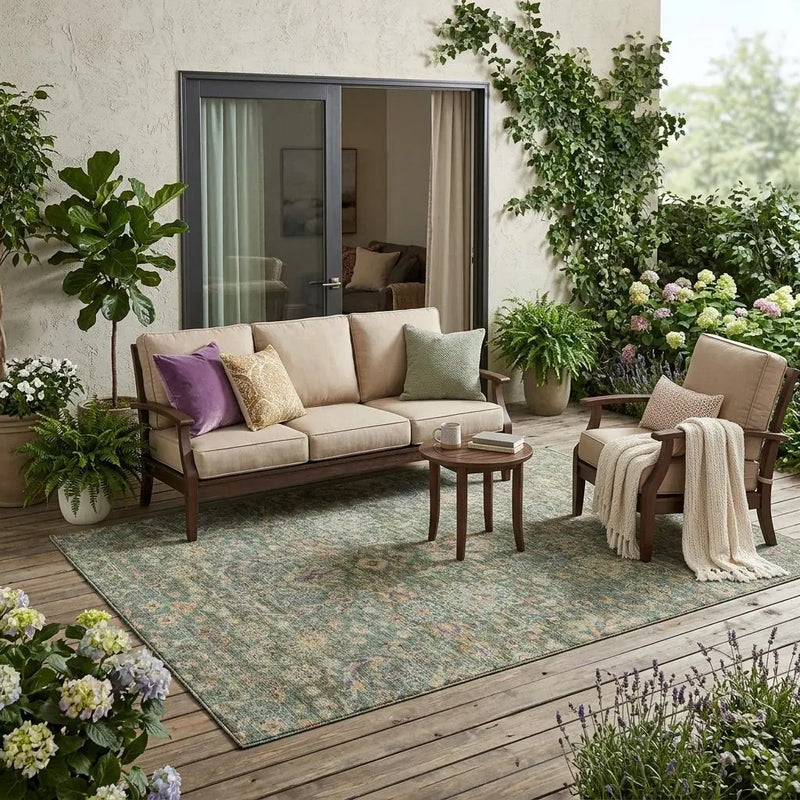 5' X 8' Green And Sage Floral Medallion Washable Indoor Outdoor Area Rug Homeroots Outdoor