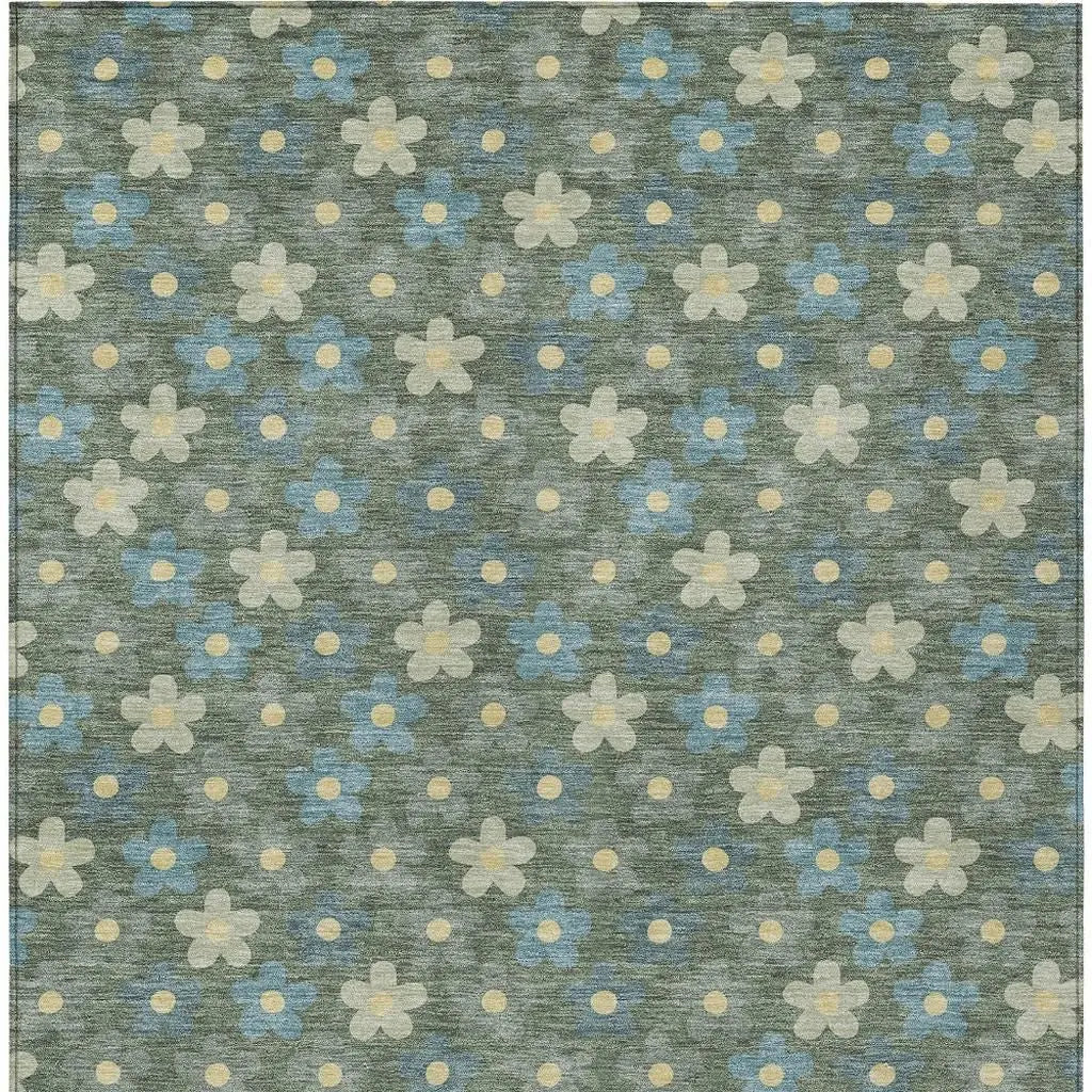 5' X 8' Green And Sage Floral Washable Indoor Outdoor Area Rug Homeroots Outdoor