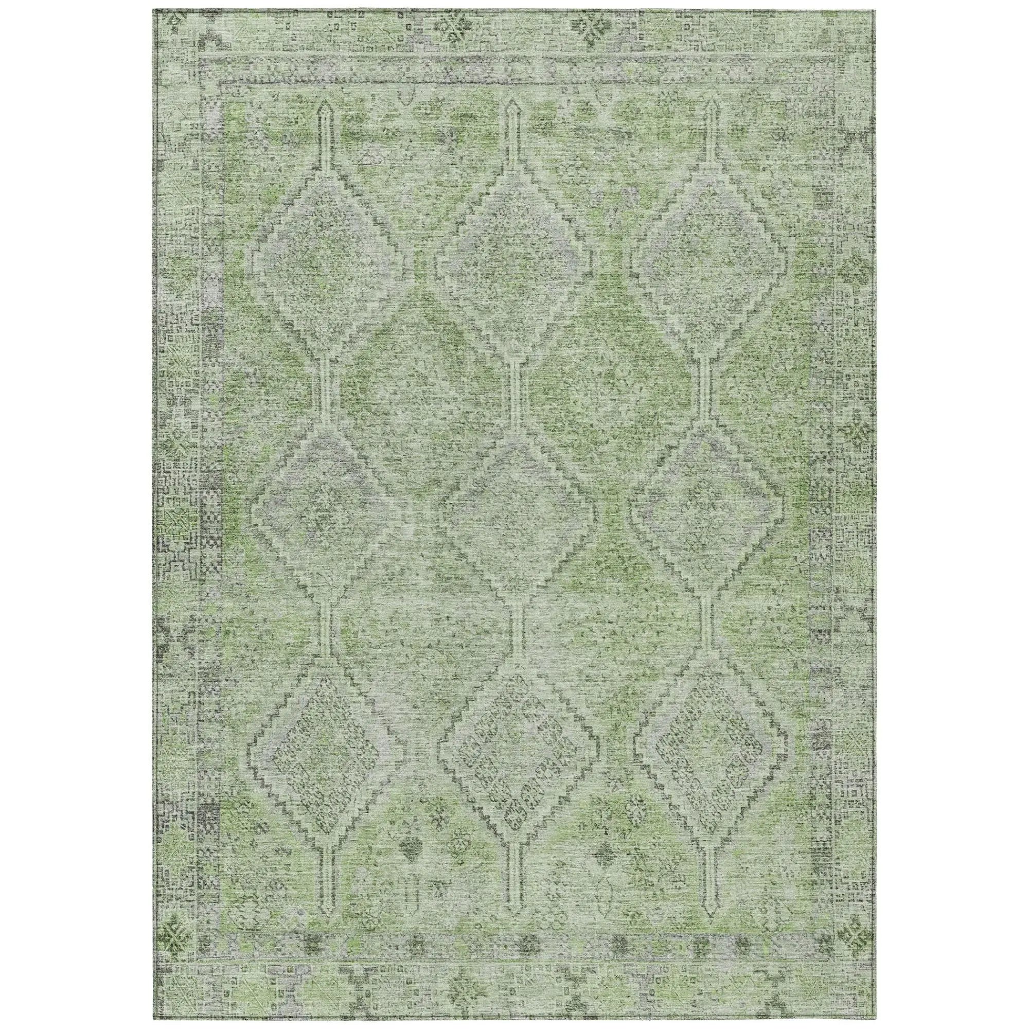 5' X 8' Green And Sage Geometric Washable Indoor Outdoor Area Rug Homeroots Outdoor