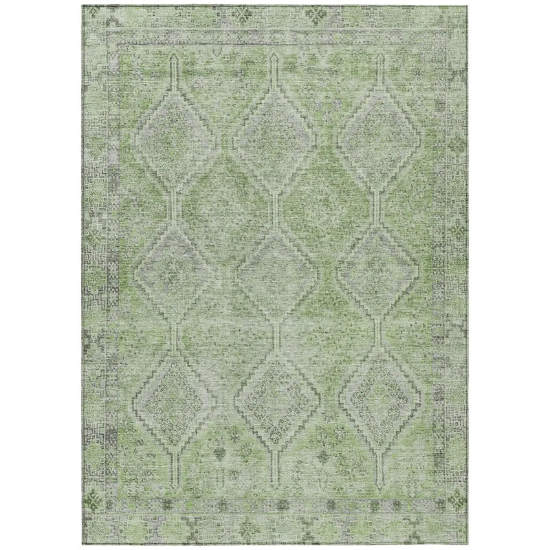 5' X 8' Green And Sage Geometric Washable Indoor Outdoor Area Rug Homeroots Outdoor