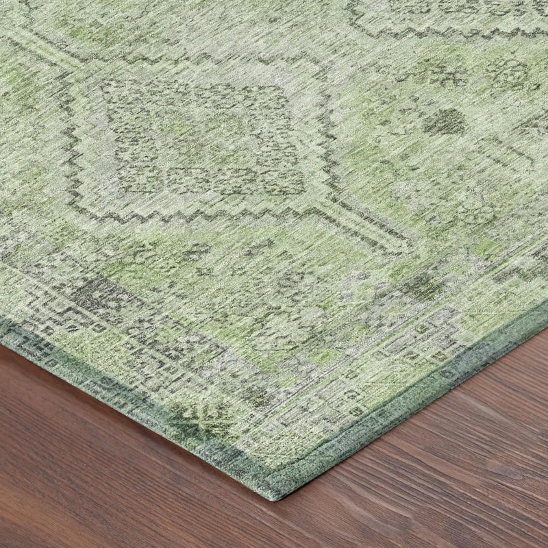 5' X 8' Green And Sage Geometric Washable Indoor Outdoor Area Rug Homeroots Outdoor