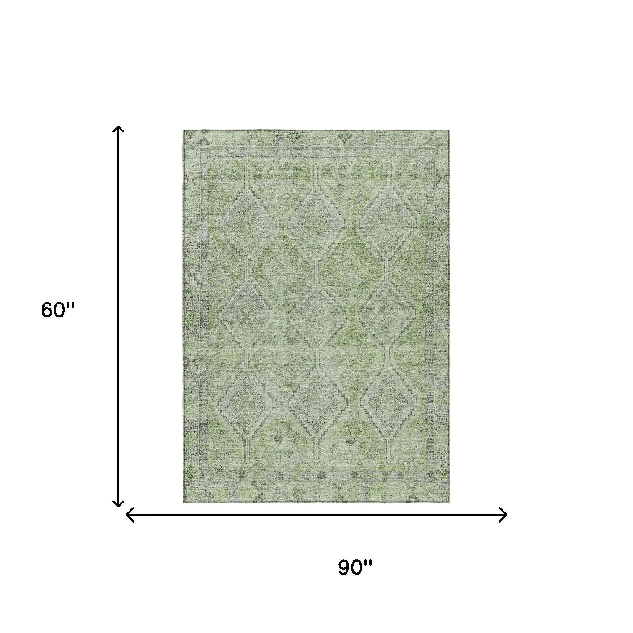 5' X 8' Green And Sage Geometric Washable Indoor Outdoor Area Rug Homeroots Outdoor