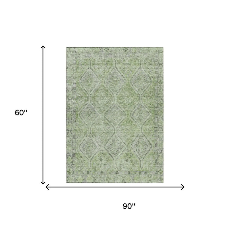 5' X 8' Green And Sage Geometric Washable Indoor Outdoor Area Rug Homeroots Outdoor