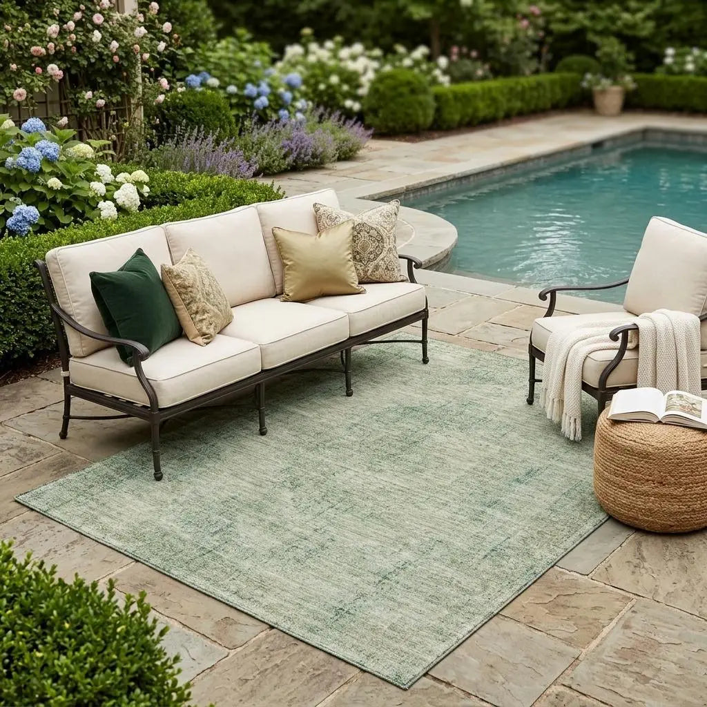 5' X 8' Green And Sage Oriental Washable Indoor Outdoor Area Rug Homeroots Outdoor