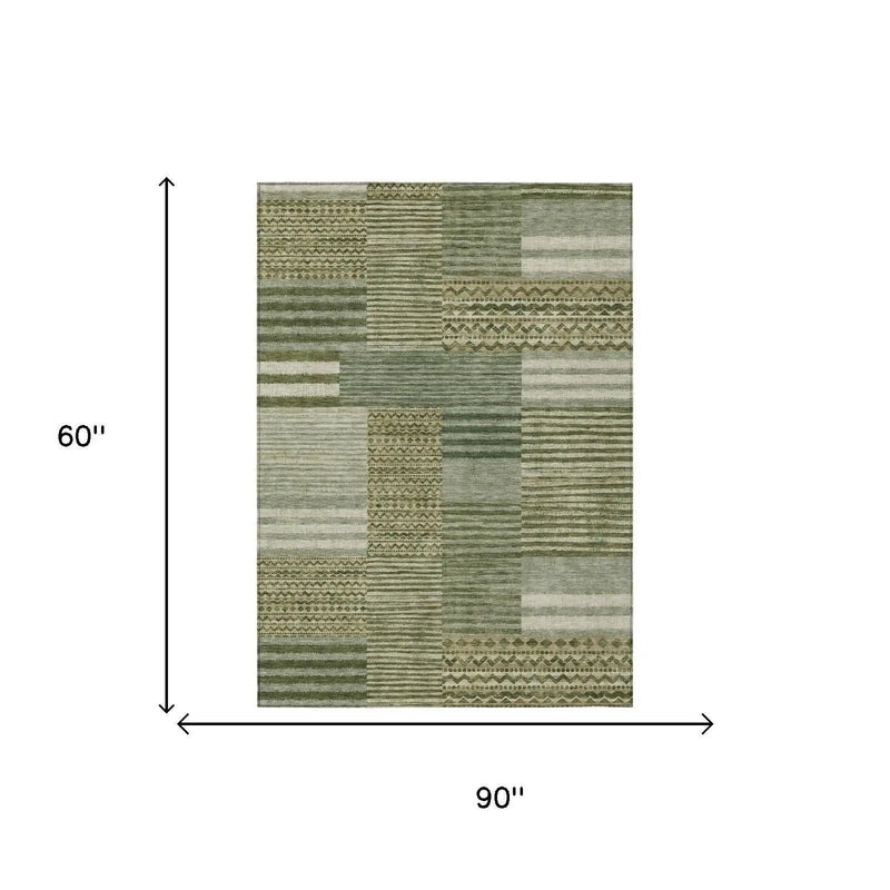 5' X 8' Green And Sage Striped Washable Indoor Outdoor Area Rug Homeroots Outdoor
