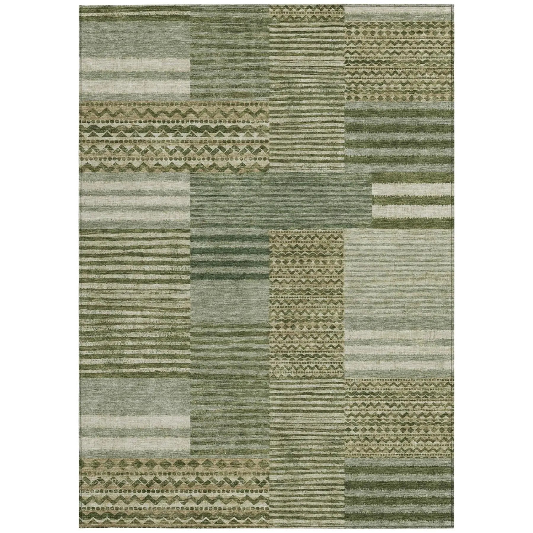 5' X 8' Green And Sage Striped Washable Indoor Outdoor Area Rug Homeroots Outdoor