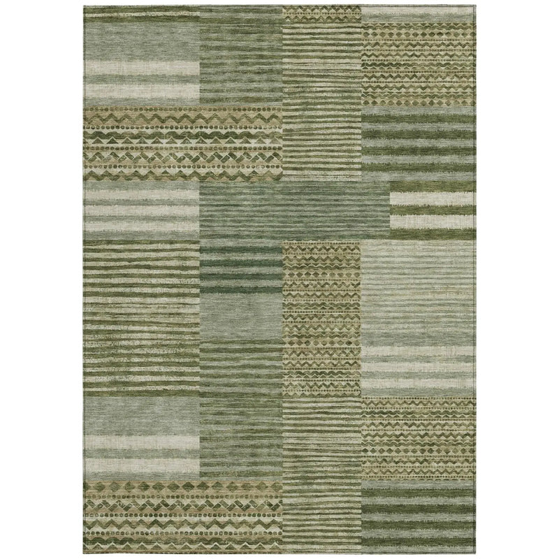 5' X 8' Green And Sage Striped Washable Indoor Outdoor Area Rug Homeroots Outdoor