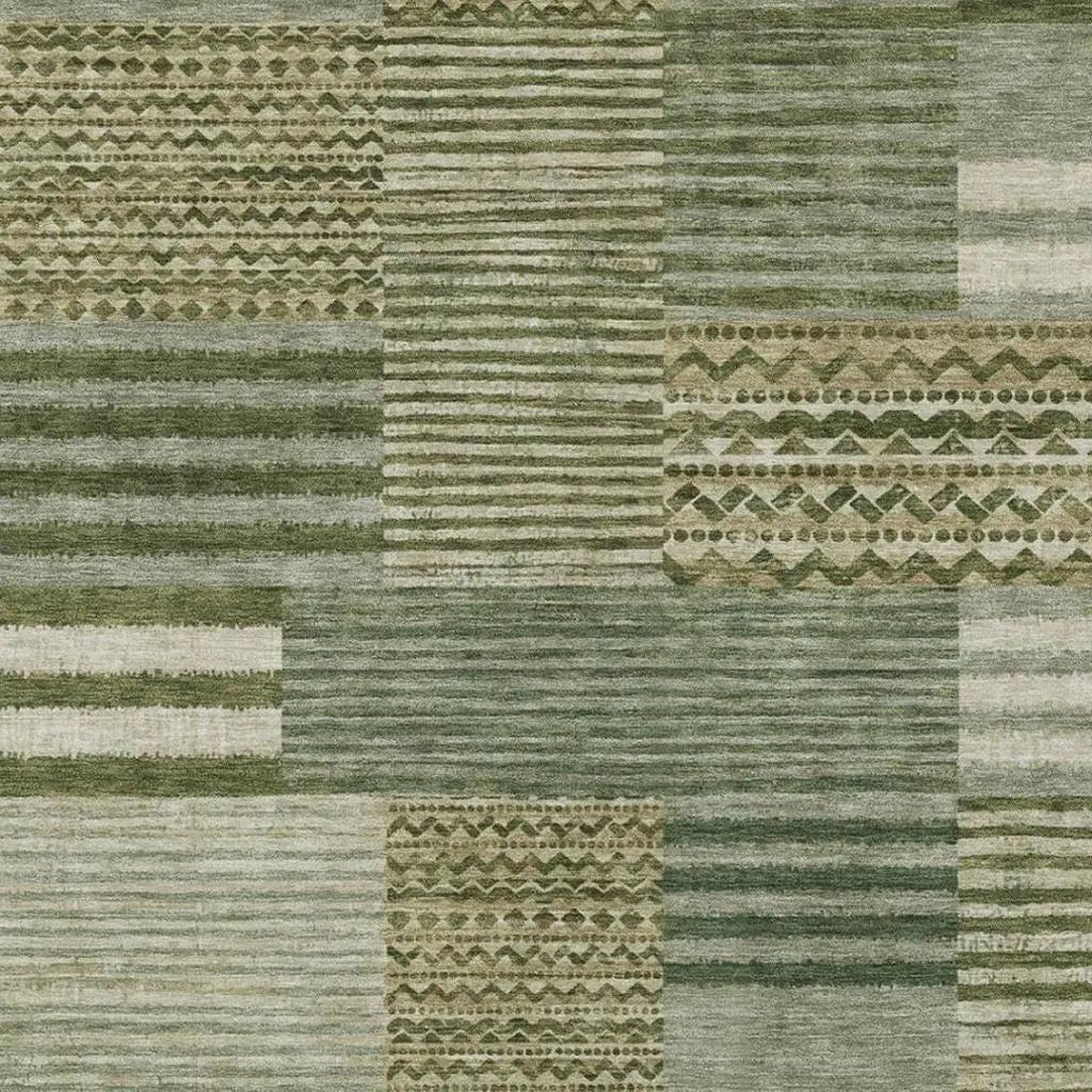 5' X 8' Green And Sage Striped Washable Indoor Outdoor Area Rug Homeroots Outdoor
