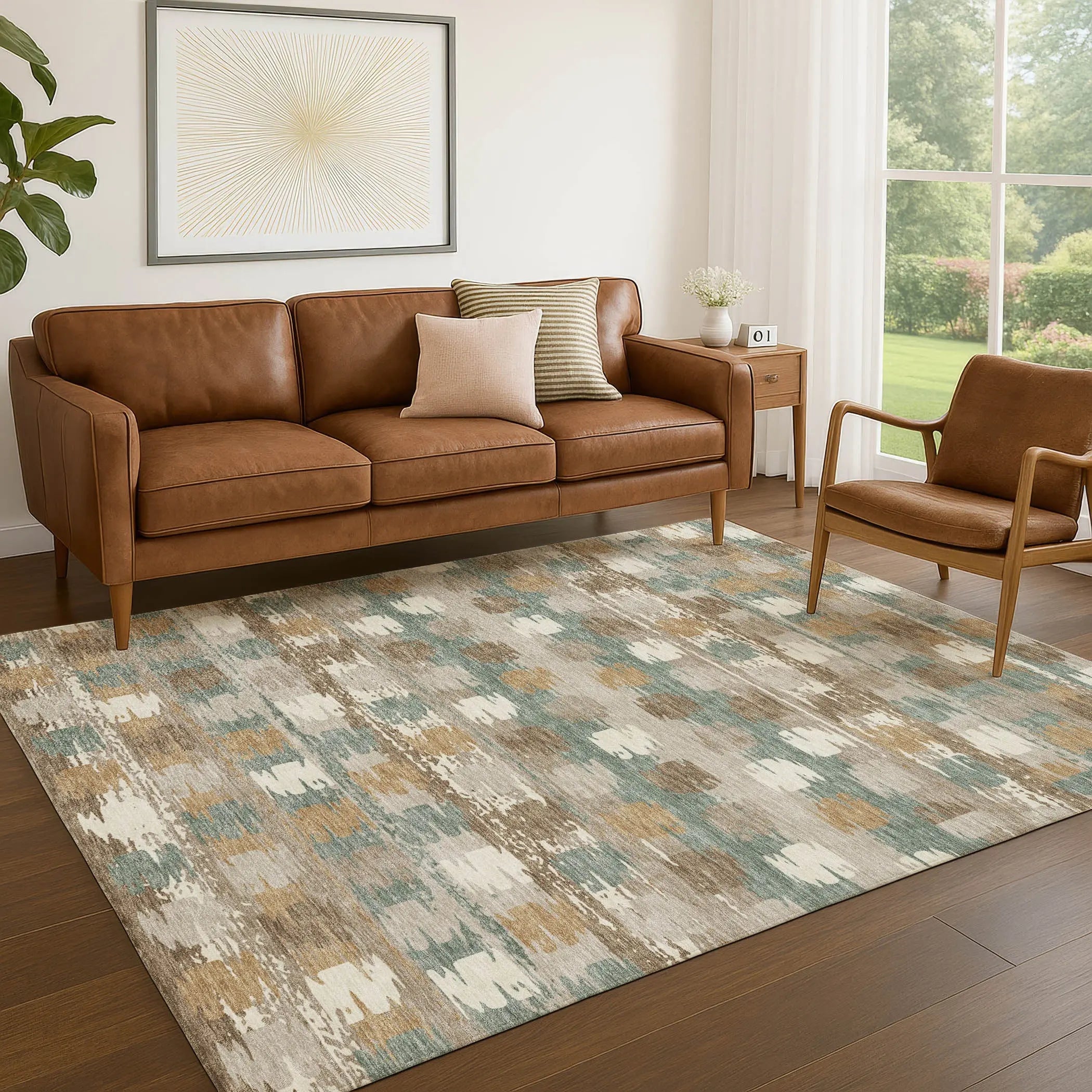 5' X 8' Green And Silver Abstract Washable Indoor Outdoor Area Rug Homeroots Outdoor