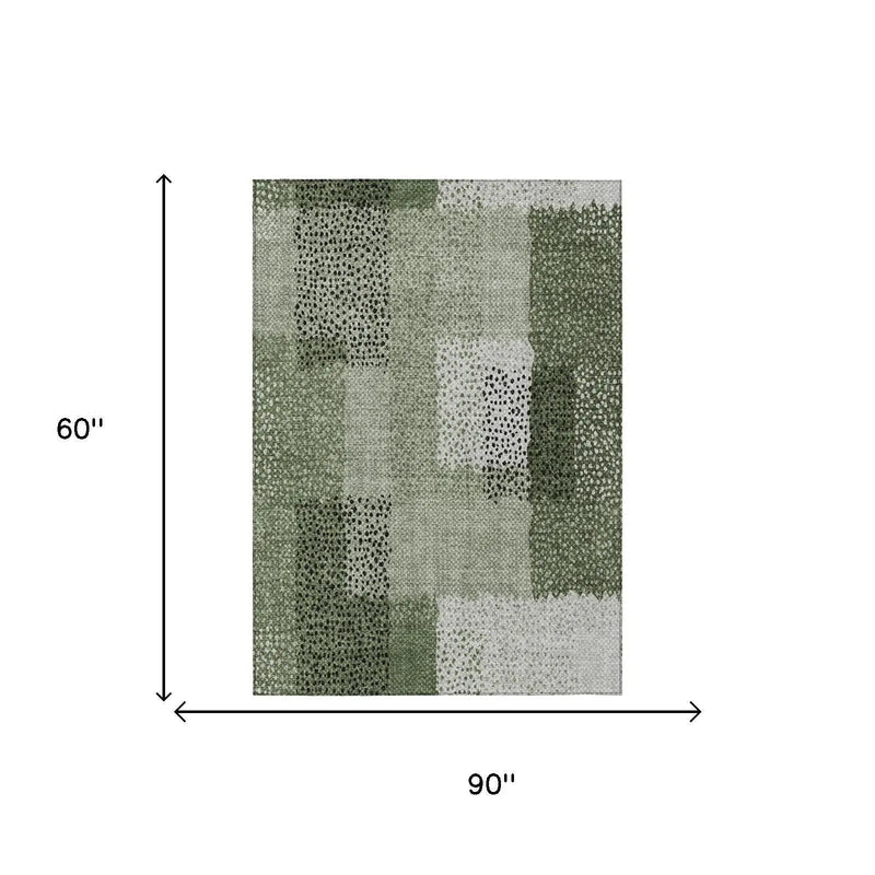 5' X 8' Green And Silver Abstract Washable Indoor Outdoor Area Rug Homeroots Outdoor