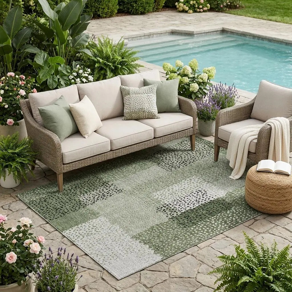 5' X 8' Green And Silver Abstract Washable Indoor Outdoor Area Rug Homeroots Outdoor