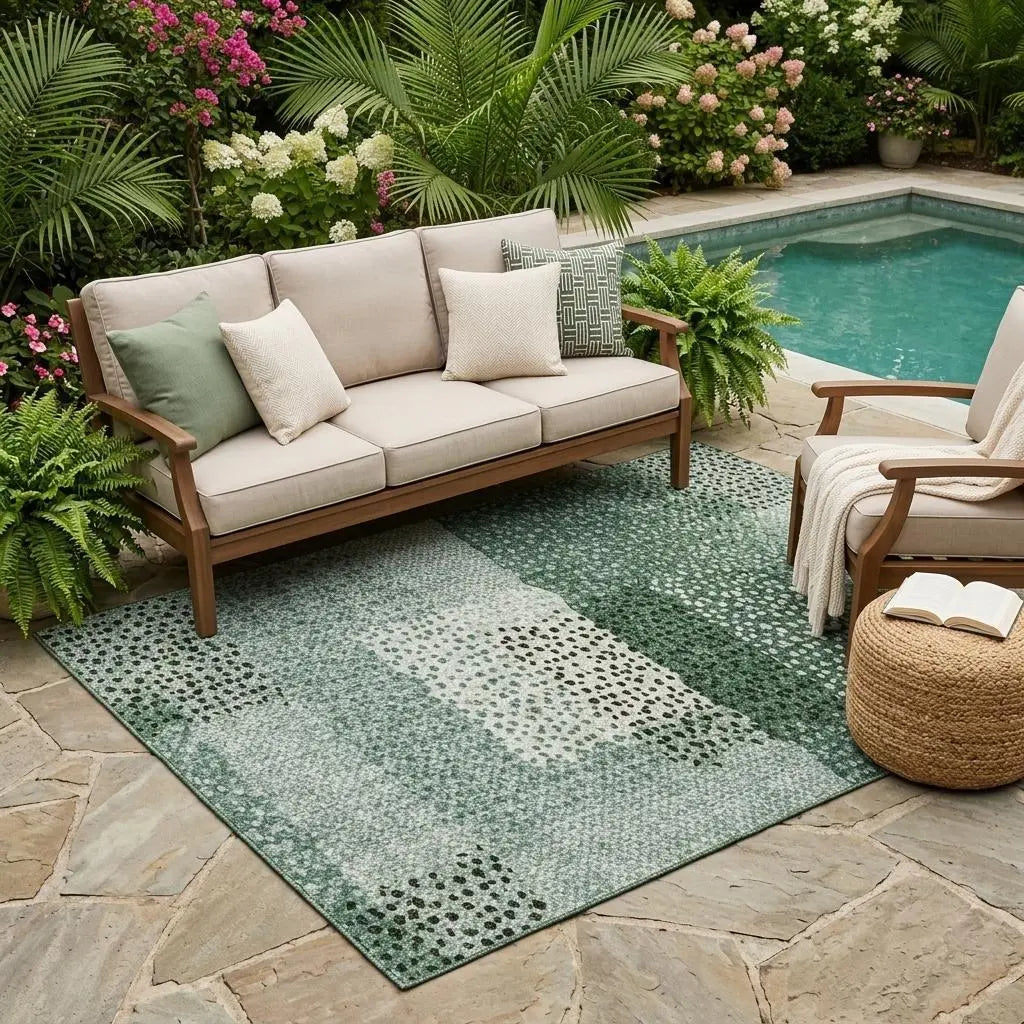 5' X 8' Green And Silver Abstract Washable Indoor Outdoor Area Rug Homeroots Outdoor