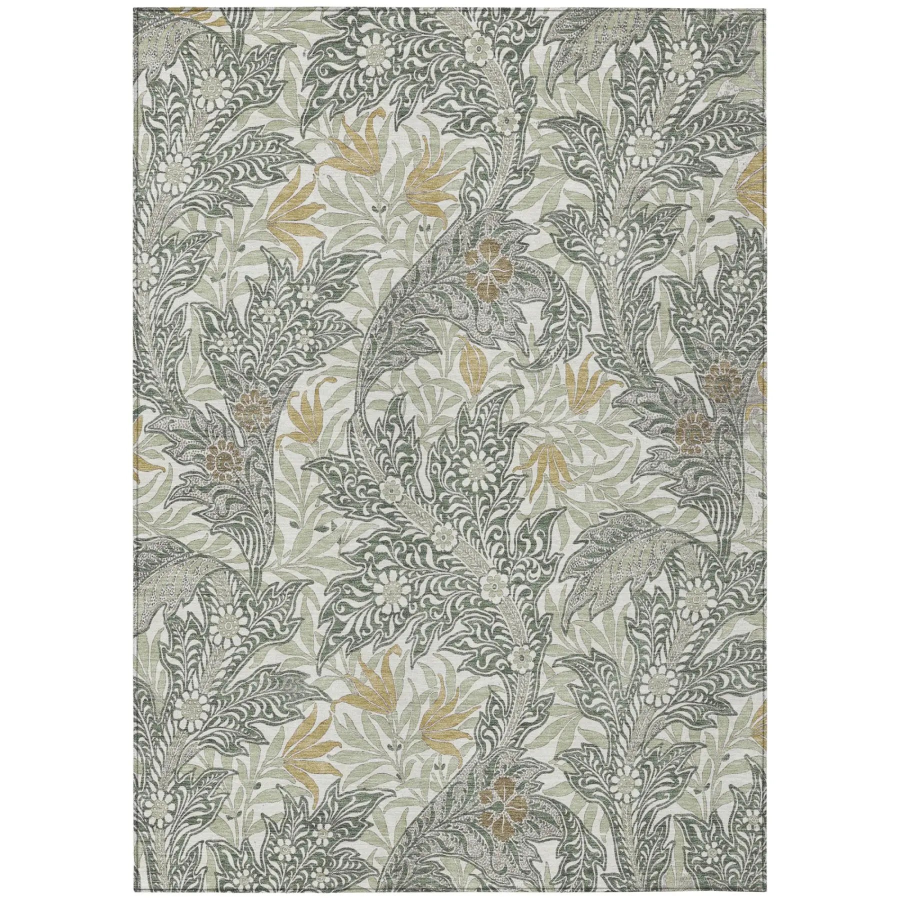 5' X 8' Green And Silver Botanical Leaves Washable Indoor Outdoor Area Rug Homeroots Outdoor