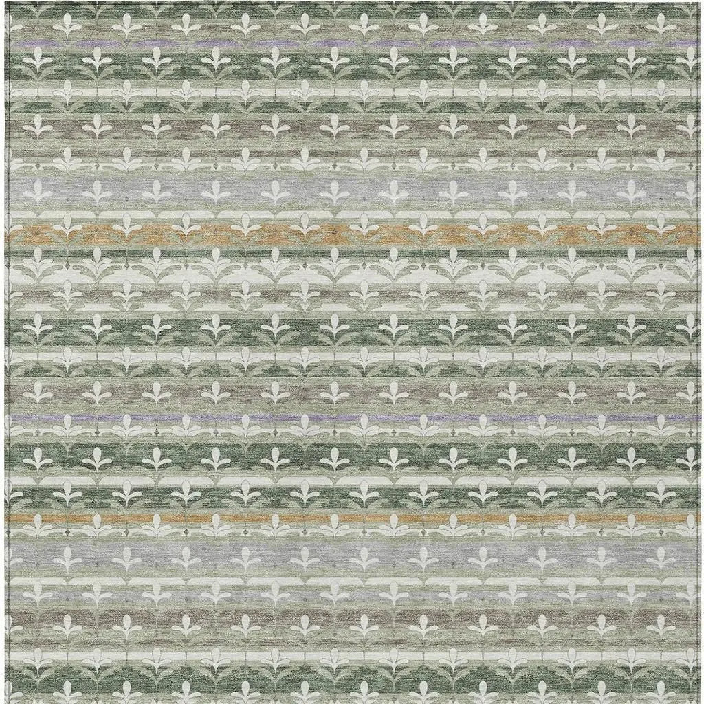 5' X 8' Green And Silver Damask Washable Indoor Outdoor Area Rug Homeroots Outdoor