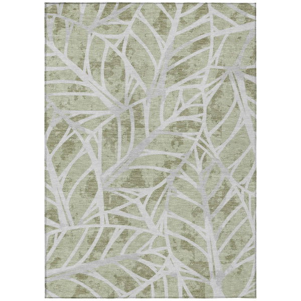 5' X 8' Green And Silver Floral Washable Indoor Outdoor Area Rug Homeroots Outdoor