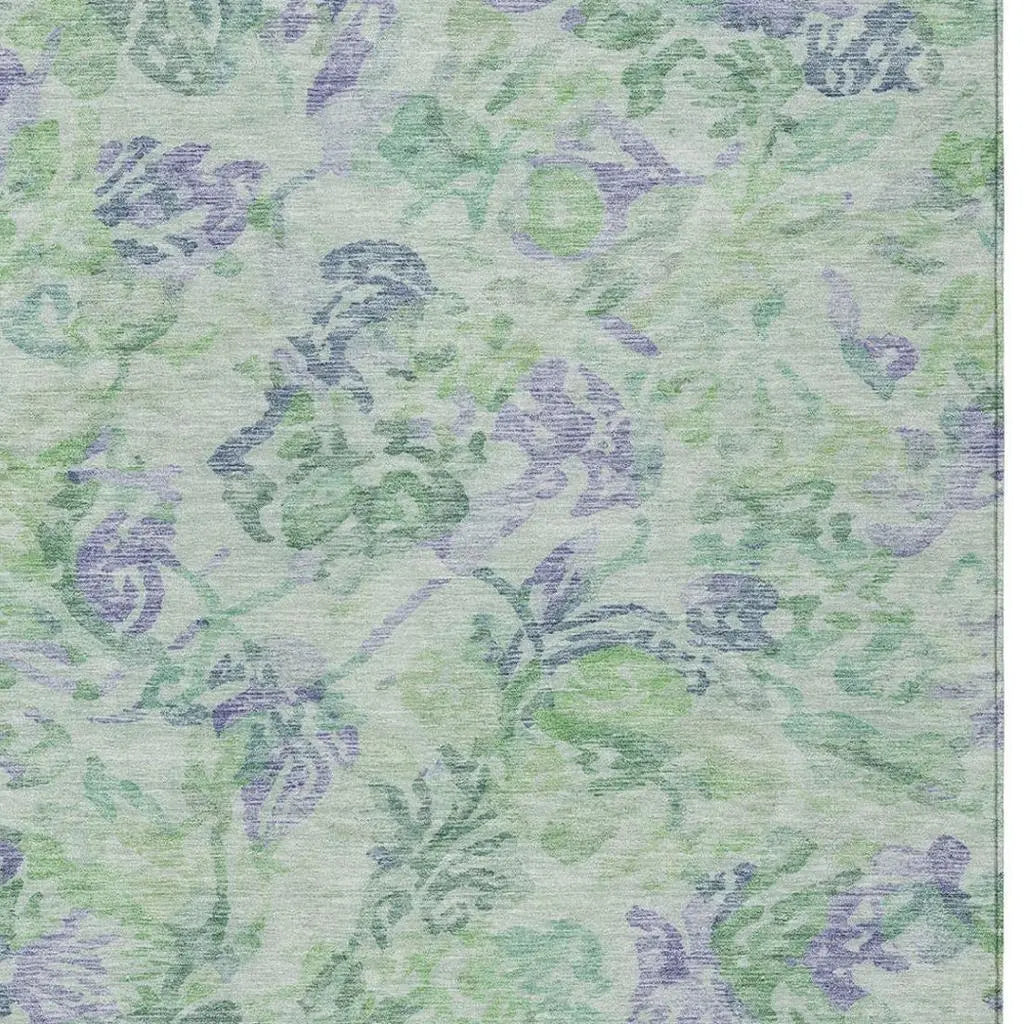 5' X 8' Green And Silver Floral Washable Indoor Outdoor Area Rug Homeroots Outdoor