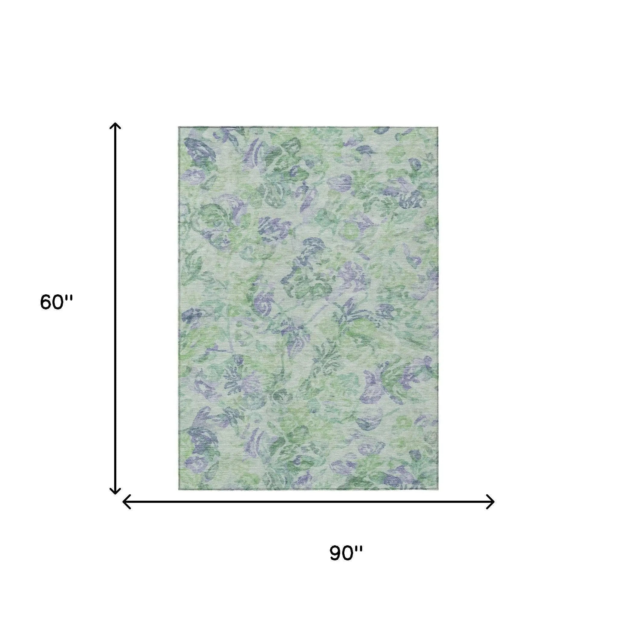 5' X 8' Green And Silver Floral Washable Indoor Outdoor Area Rug Homeroots Outdoor