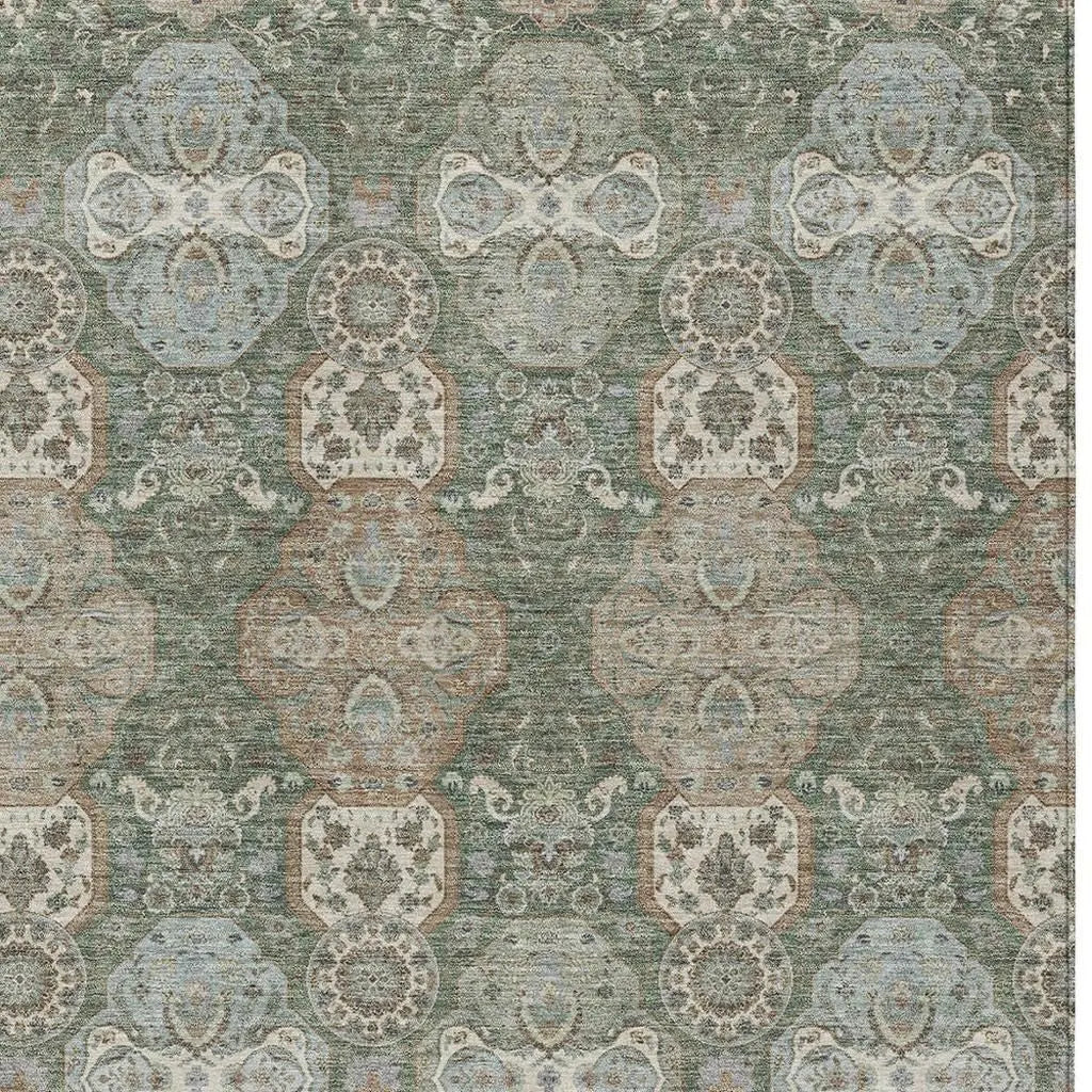 5' X 8' Green And Silver Floral Washable Indoor Outdoor Area Rug Homeroots Outdoor