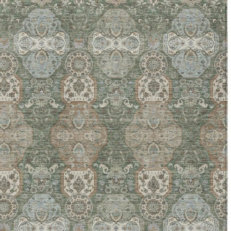 5' X 8' Green And Silver Floral Washable Indoor Outdoor Area Rug Homeroots Outdoor