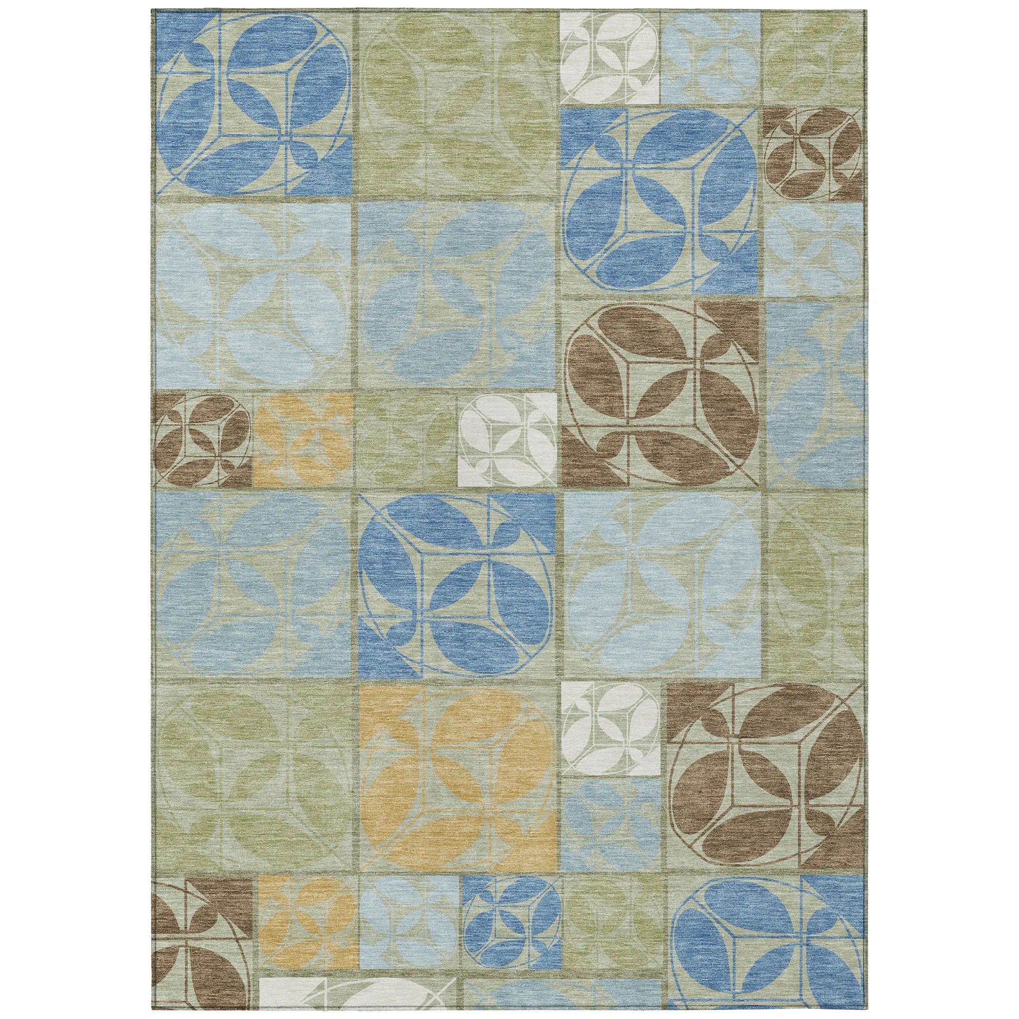 5' X 8' Green And Silver Geometric Washable Indoor Outdoor Area Rug Homeroots Outdoor