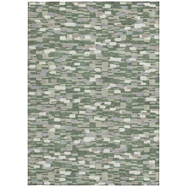 5' X 8' Green And Silver Geometric Washable Indoor Outdoor Area Rug Homeroots Outdoor