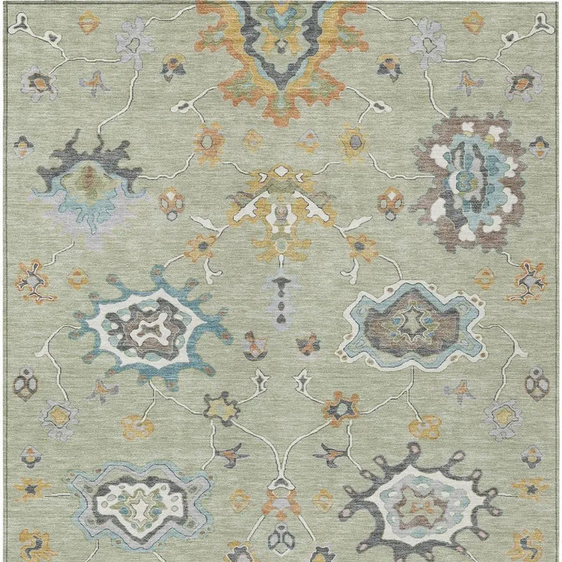5' X 8' Green And Silver Oriental Washable Indoor Outdoor Area Rug Homeroots Outdoor