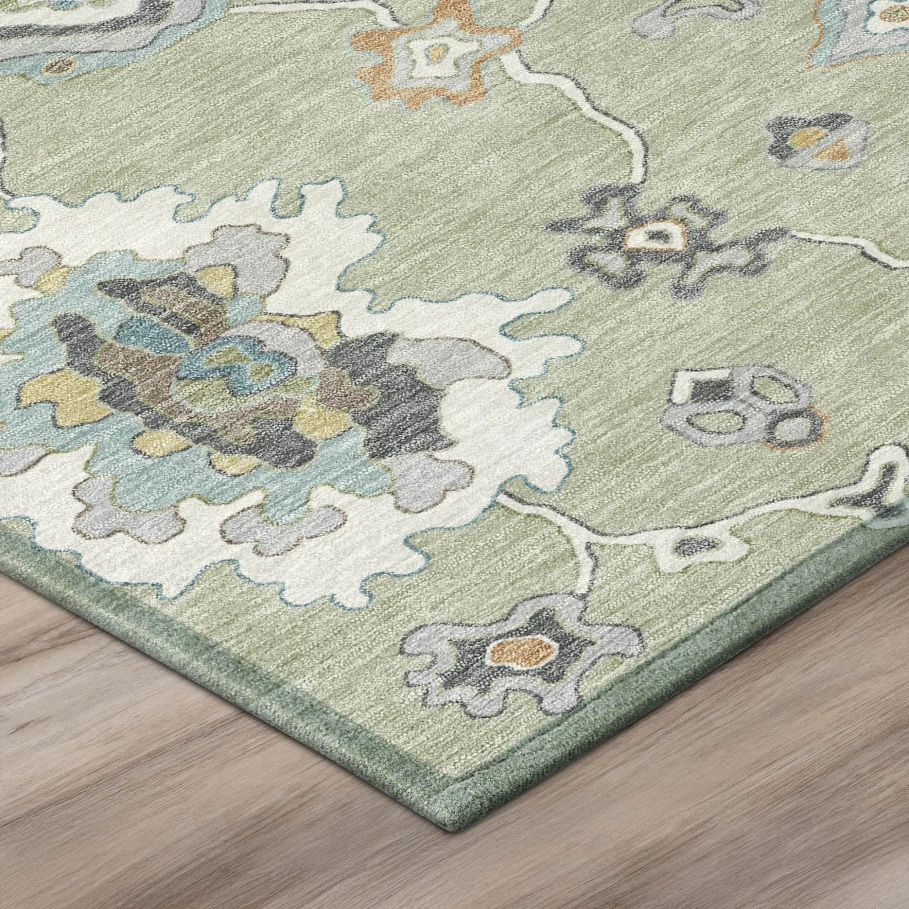 5' X 8' Green And Silver Oriental Washable Indoor Outdoor Area Rug Homeroots Outdoor