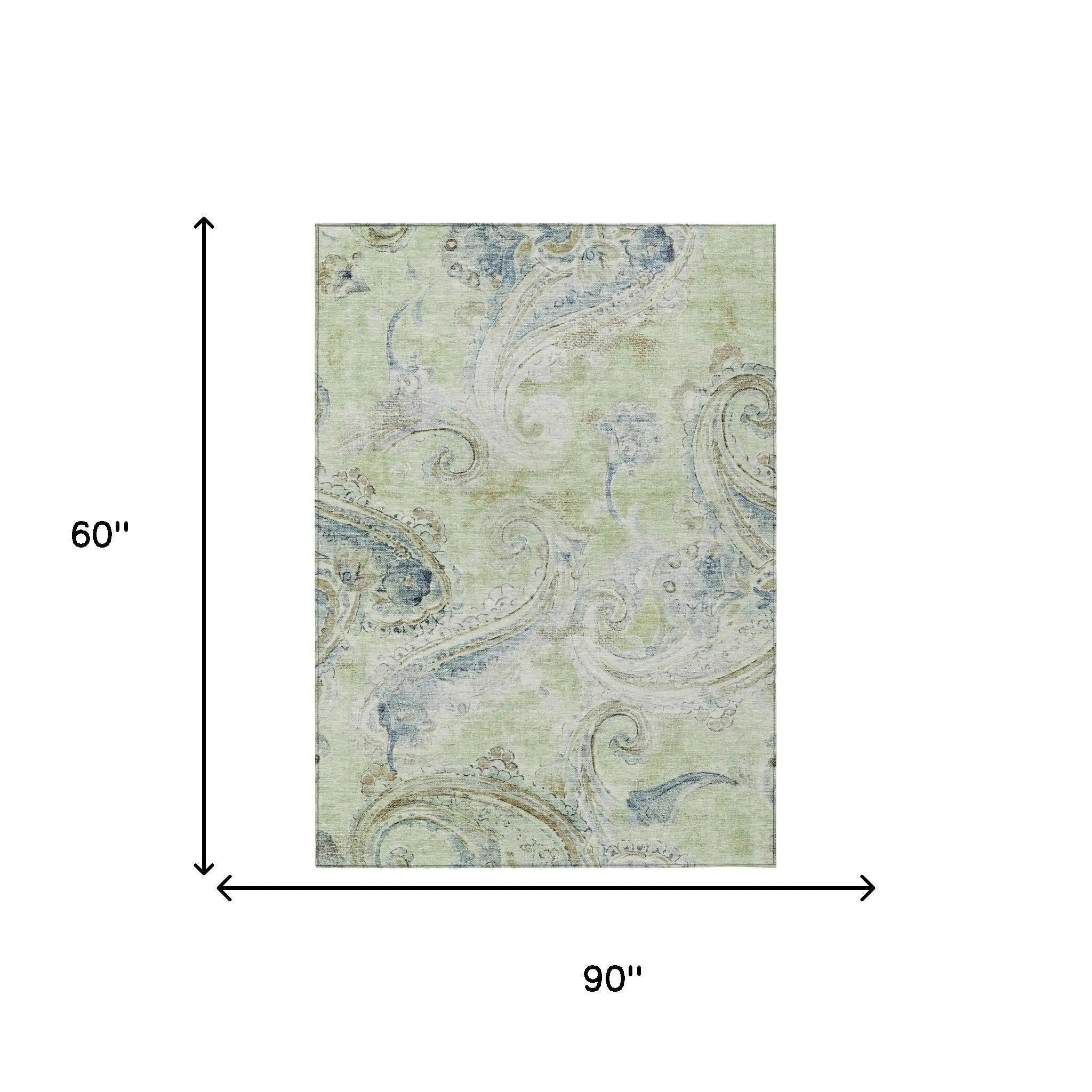 5' X 8' Green And Silver Paisley Washable Indoor Outdoor Area Rug Homeroots Outdoor