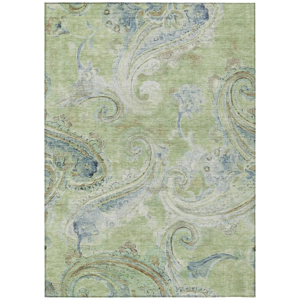 5' X 8' Green And Silver Paisley Washable Indoor Outdoor Area Rug Homeroots Outdoor