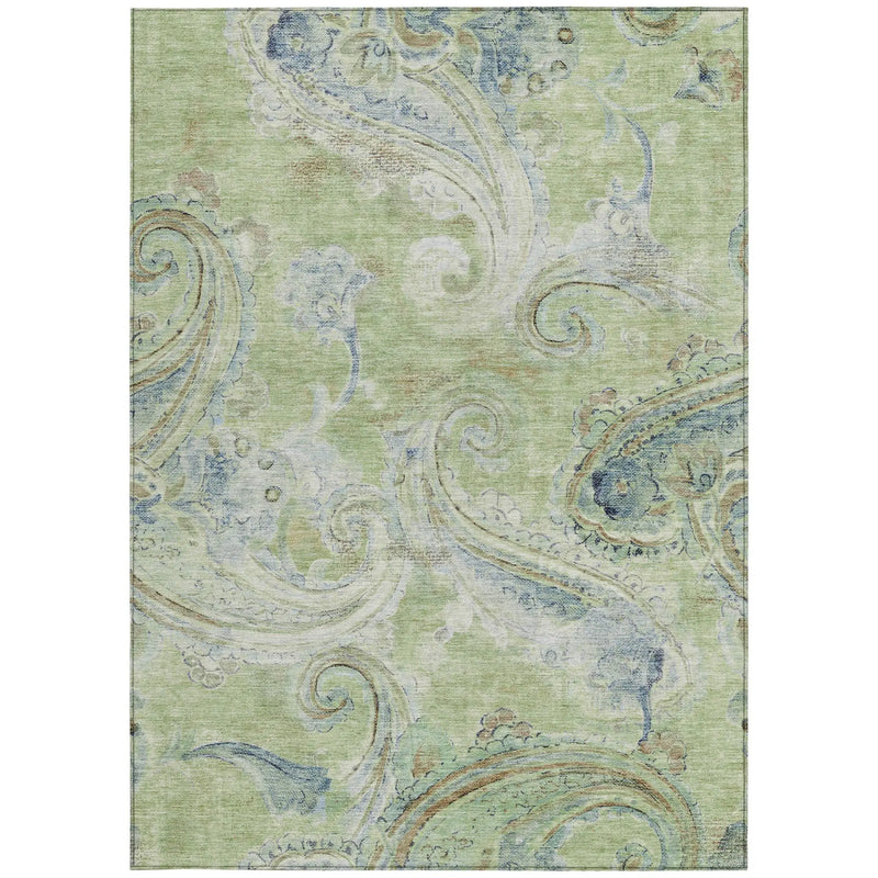 5' X 8' Green And Silver Paisley Washable Indoor Outdoor Area Rug Homeroots Outdoor