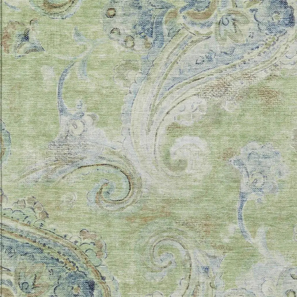 5' X 8' Green And Silver Paisley Washable Indoor Outdoor Area Rug Homeroots Outdoor
