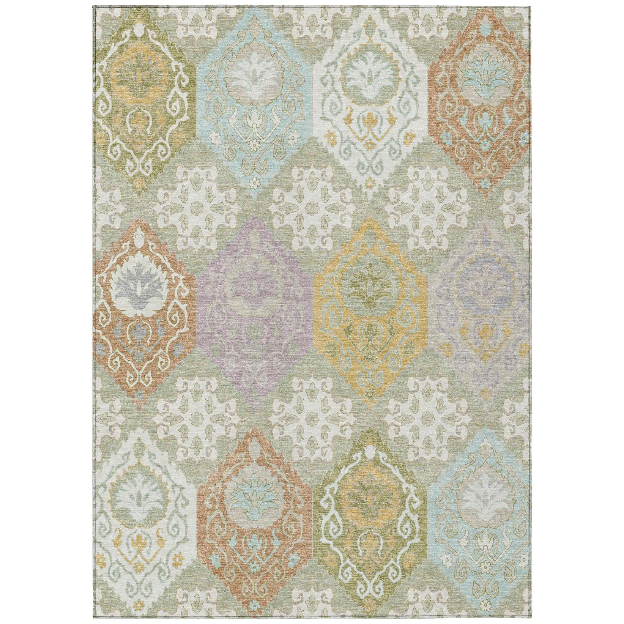 5' X 8' Green And Sky Blue Geometric Washable Indoor Outdoor Area Rug Homeroots Outdoor