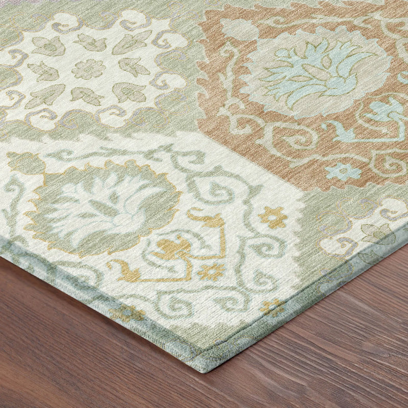5' X 8' Green And Sky Blue Geometric Washable Indoor Outdoor Area Rug Homeroots Outdoor
