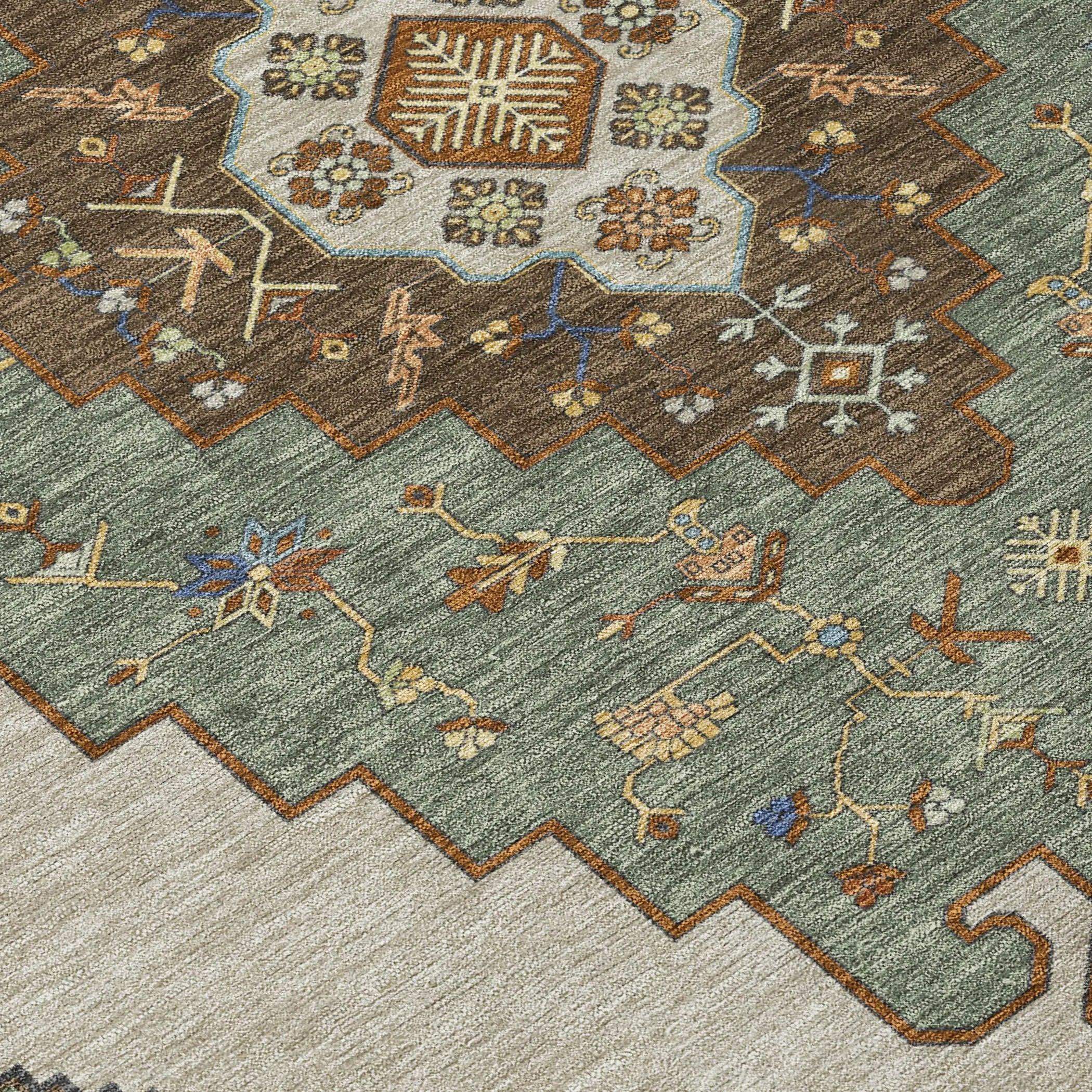 5' X 8' Green And Taupe Geometric Washable Indoor Outdoor Area Rug Homeroots Outdoor
