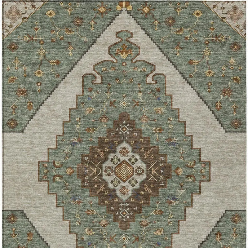 5' X 8' Green And Taupe Geometric Washable Indoor Outdoor Area Rug Homeroots Outdoor